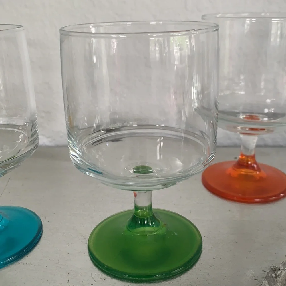 Vintage Set of 4 Multi Color Tinted Glasses